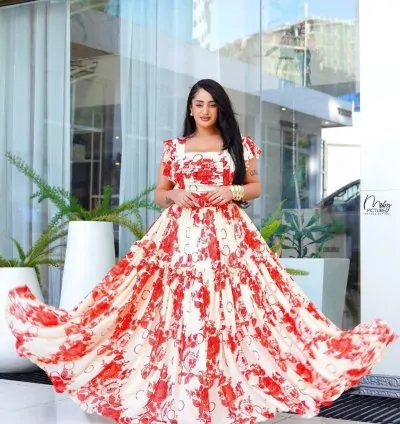 Awet Habesha Wedding Chiffon Dress with Beautiful design Ethiopia Eritrea